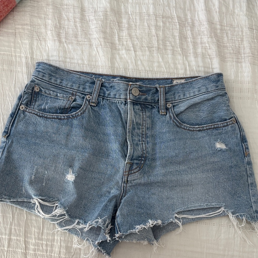Free People Blue Distressed Denim Shorts